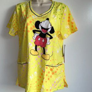 NWT DISNEY Tooniforms Mickey Mouse 2-Pocket Scrub Top Size Small